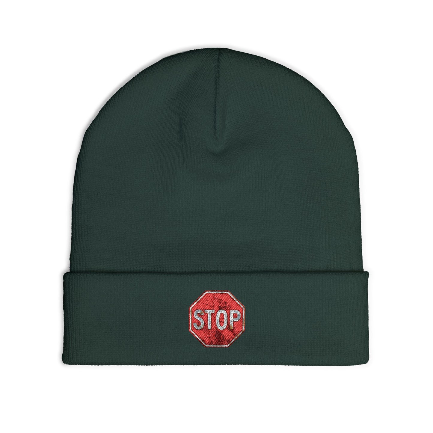 Embroidered Stop Sign Knit Beanie for Cold Weather Fashion, Gift for Him/Her, Trendy Winter Accessory, Cozy Beanie Hat, Unique Streetwear