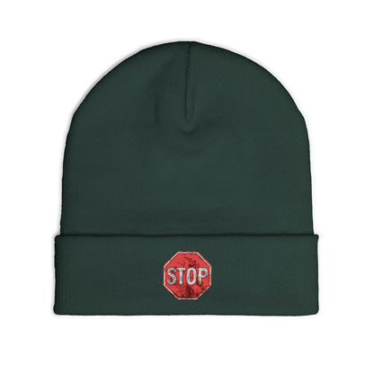 Embroidered Stop Sign Knit Beanie for Cold Weather Fashion, Gift for Him/Her, Trendy Winter Accessory, Cozy Beanie Hat, Unique Streetwear