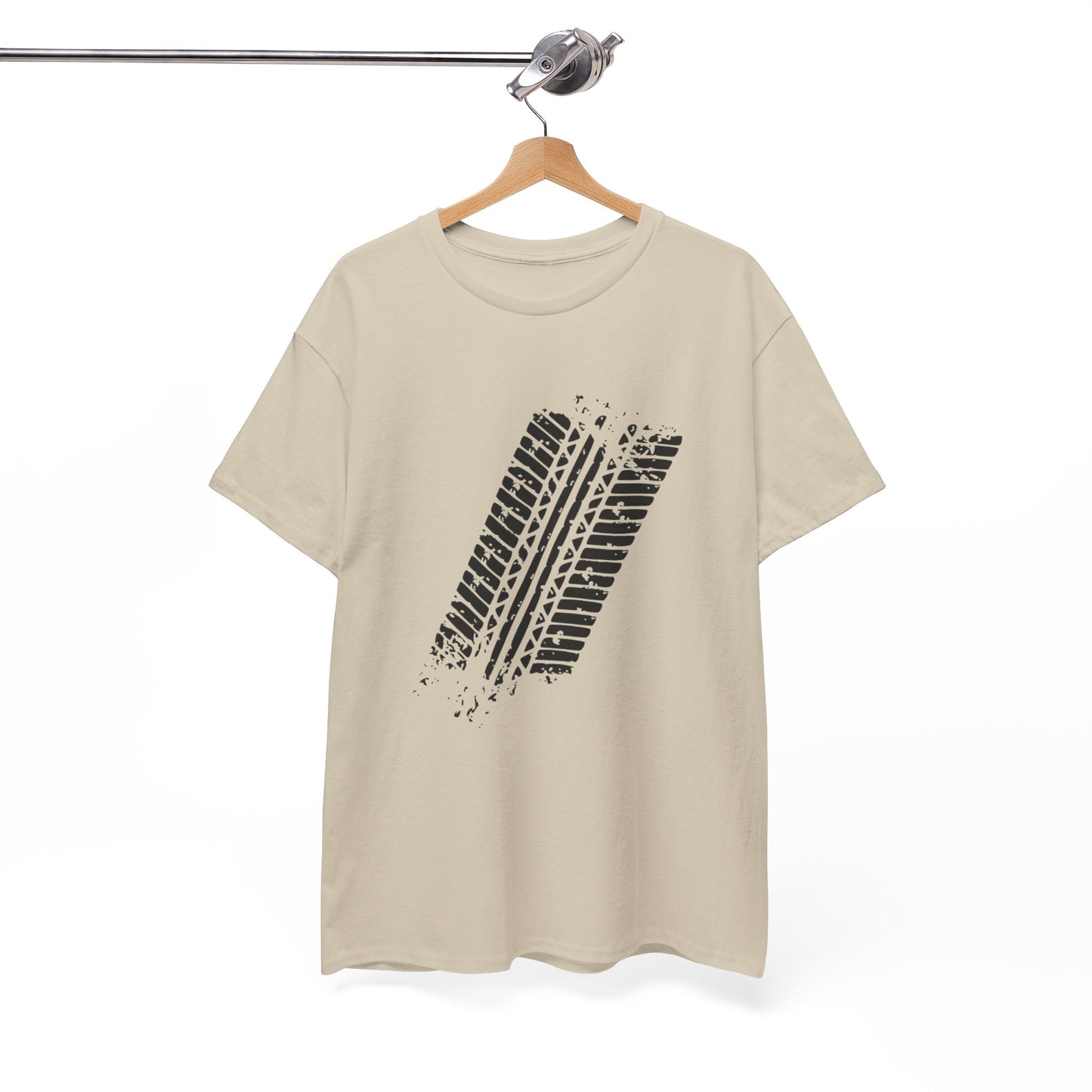 Stylish Heavy Cotton Tee with Bold Tire Track Design | Casual Wear, Streetwear, Gift for Car Lovers, Trendy T-Shirt, Everyday