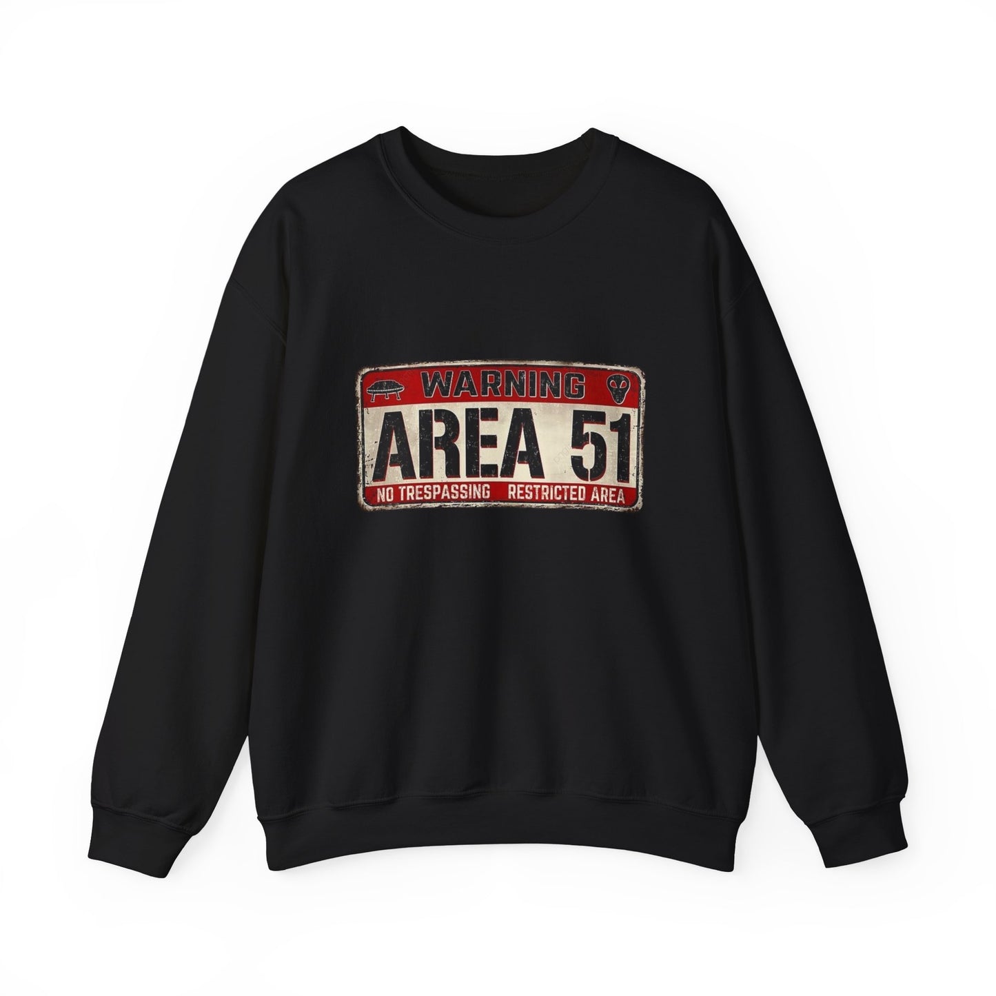 Area 51 Warning Crewneck Sweatshirt - Unisex Fashion, Urban Style, Casual Comfort, Alien Enthusiast Gift, Halloween Costume