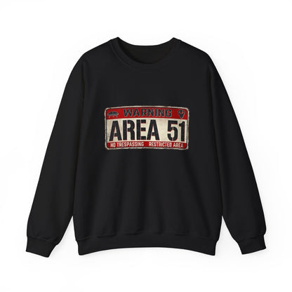 Area 51 Warning Crewneck Sweatshirt - Unisex Fashion, Urban Style, Casual Comfort, Alien Enthusiast Gift, Halloween Costume