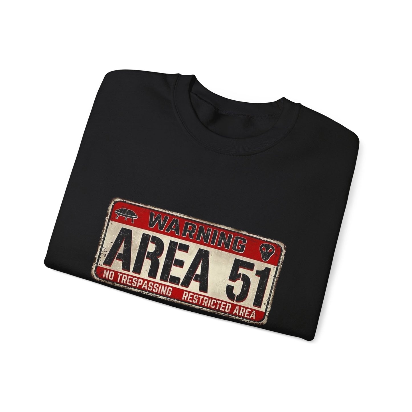 Area 51 Warning Crewneck Sweatshirt - Unisex Fashion, Urban Style, Casual Comfort, Alien Enthusiast Gift, Halloween Costume