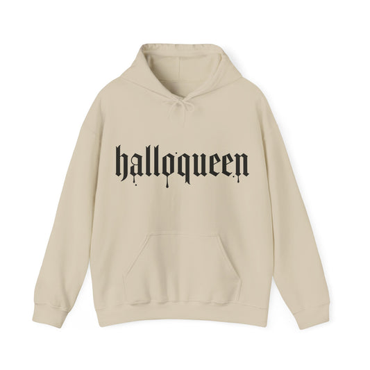 Halloween Hooded Sweatshirt, Halloqueen Pullover, Unisex Fall Apparel, Cozy Halloween Outfit, Spooky Season Gift
