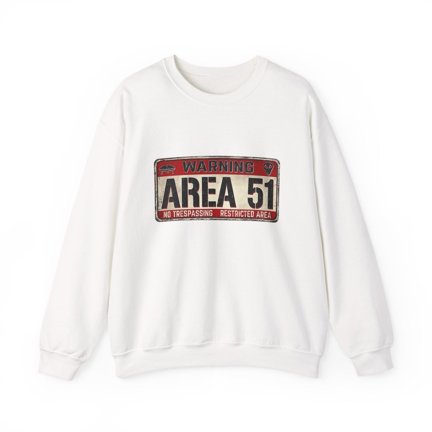 Area 51 Warning Crewneck Sweatshirt - Unisex Fashion, Urban Style, Casual Comfort, Alien Enthusiast Gift, Halloween Costume