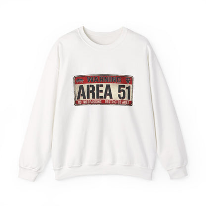 Area 51 Warning Crewneck Sweatshirt - Unisex Fashion, Urban Style, Casual Comfort, Alien Enthusiast Gift, Halloween Costume
