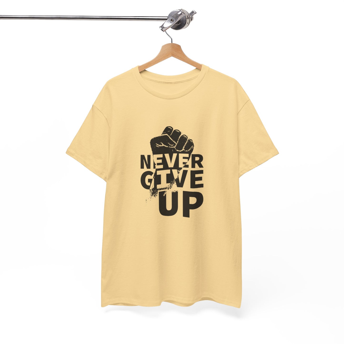 Inspirational Heavy Cotton Tee - "Never Give Up", Motivational Shirt, Gift for Personal Growth, Encouragement Tee, Casual Wear