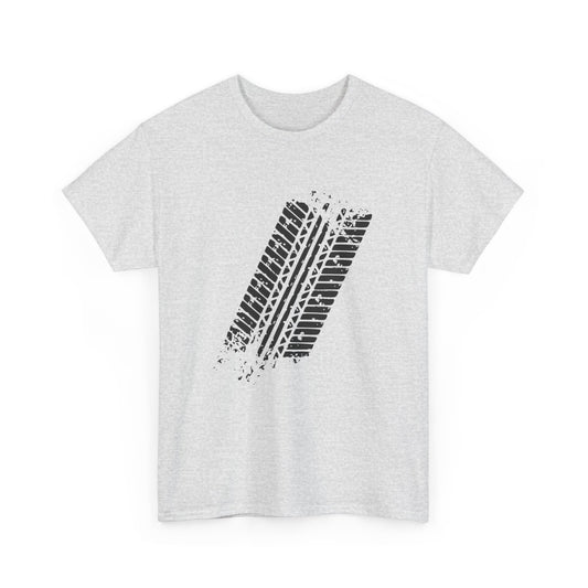 Stylish Heavy Cotton Tee with Bold Tire Track Design | Casual Wear, Streetwear, Gift for Car Lovers, Trendy T-Shirt, Everyday