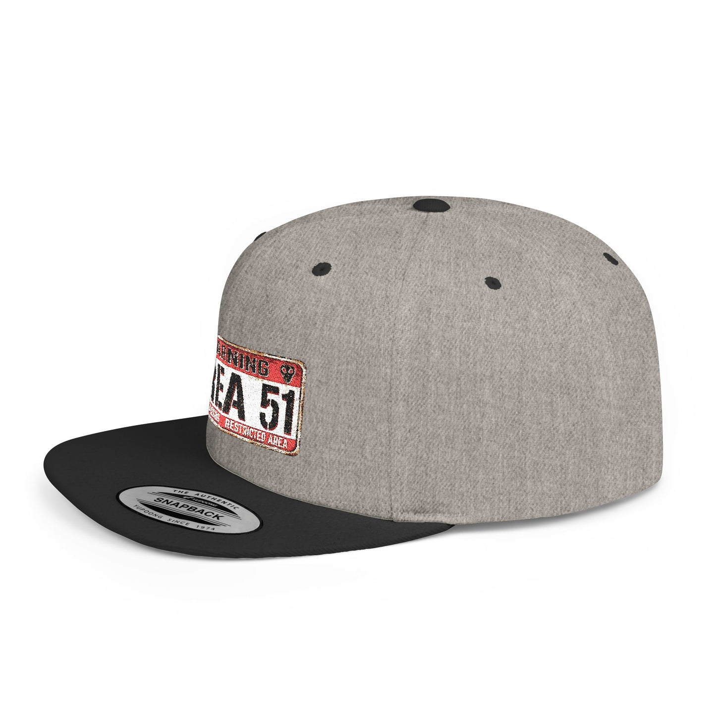 Area 51 Flat Bill Snapback Hat, UFO Fan Gear, Alien Enthusiast Cap, Unique Gift for Sci-Fi Lovers, Cool Statement Accessory