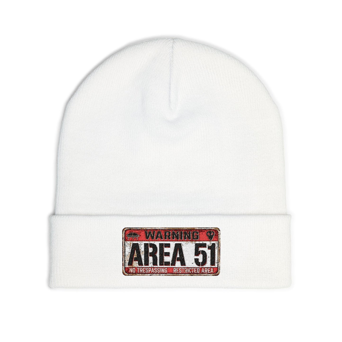Area 51 Embroidered Knit Beanie, Funny UFO Hat, Winter Fashion Accessory, Cool Gift for Aliens Enthusiasts, Unique Beanie for Men and Women