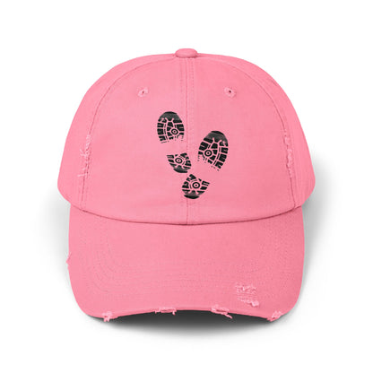 Distressed Unisex Cap with Footprint Design, Casual Hat for Outdoor Lovers, Hiking Gift, Beachwear Accessory, Trendy Everyday Wear