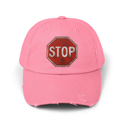 Distressed Stop Sign Cap, Unisex Cap, Casual Headwear, Summer Accessory, Vintage Style, Unique Gift Idea