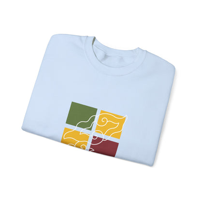 Cozy Graphic Crewneck Sweatshirt with Abstract Colors, Unisex Sweatshirt, Fall Fashion, Layering Essentials, Relaxed Vibe, Gift for Her/Him