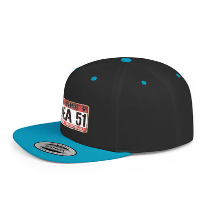 Area 51 Flat Bill Snapback Hat, UFO Fan Gear, Alien Enthusiast Cap, Unique Gift for Sci-Fi Lovers, Cool Statement Accessory