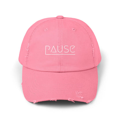 Unisex Distressed Cap with 'Pause' Design - Trendy Fashion Accessory, Perfect for Relaxation, Casual Wear, Gift for Friends, Stylish Gift