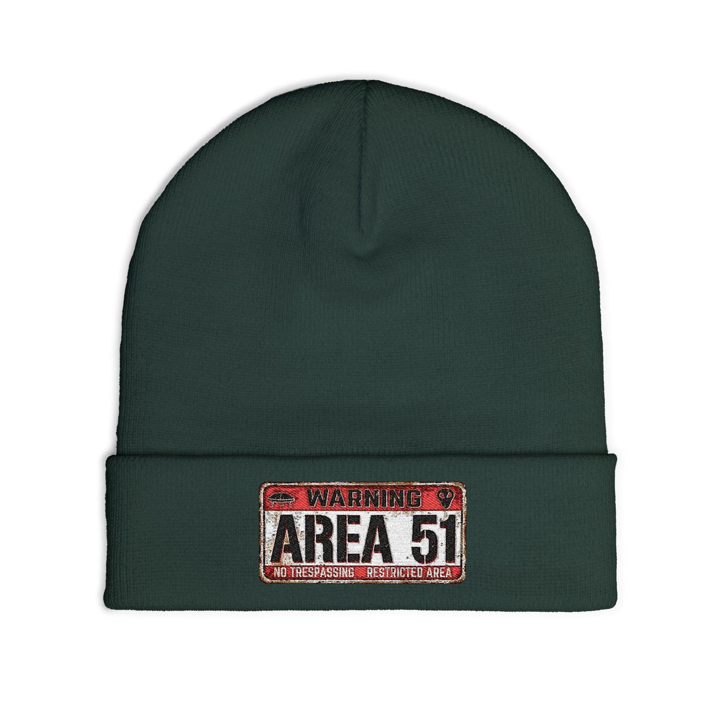 Area 51 Embroidered Knit Beanie, Funny UFO Hat, Winter Fashion Accessory, Cool Gift for Aliens Enthusiasts, Unique Beanie for Men and Women