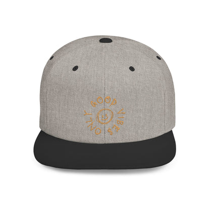 Good Vibes Only Flat Bill Snapback Hat, Cool Casual Cap for Summer, Trendy Streetwear, Gift for Teens and Adults, Stylish Accessory