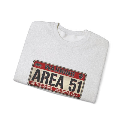 Area 51 Warning Crewneck Sweatshirt - Unisex Fashion, Urban Style, Casual Comfort, Alien Enthusiast Gift, Halloween Costume