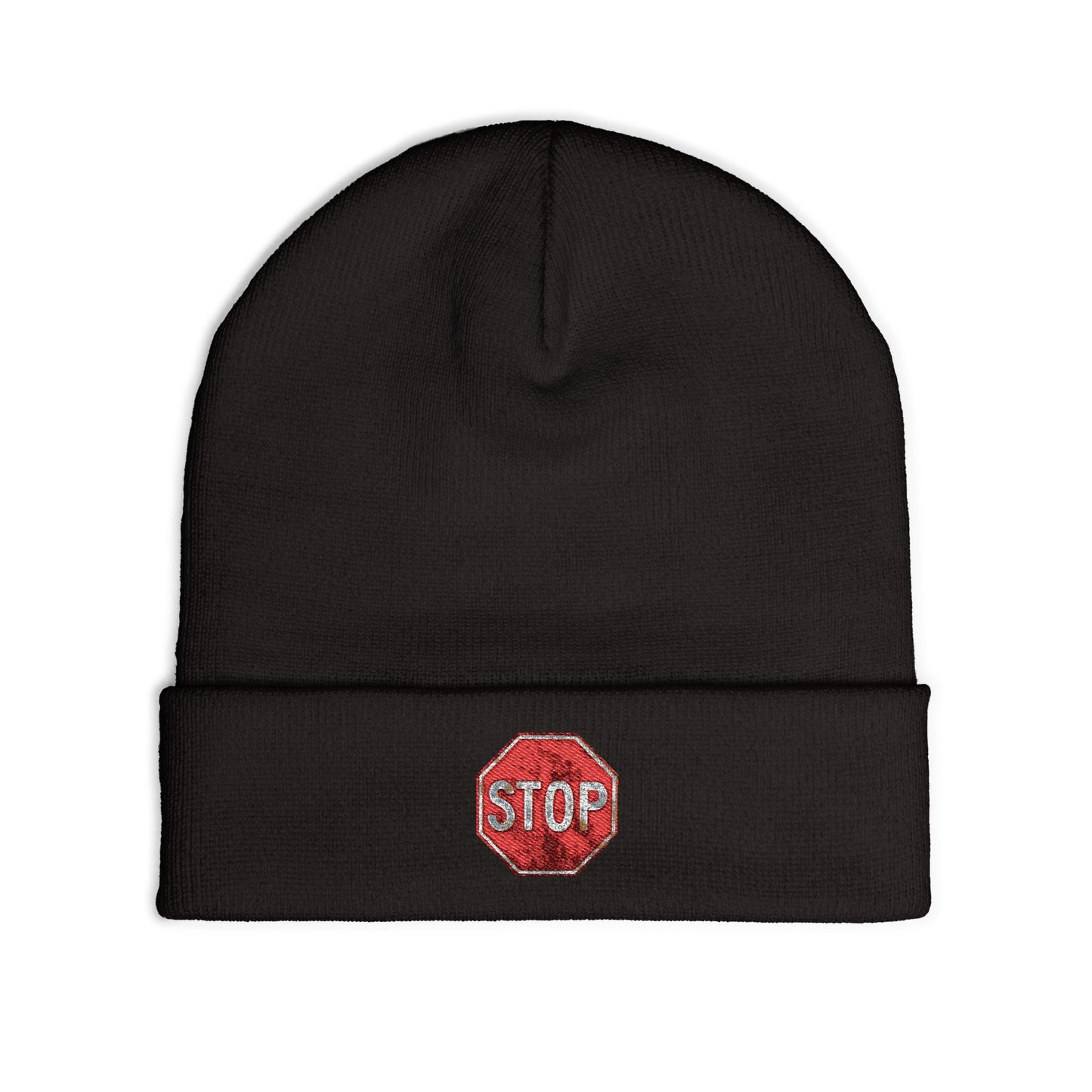 Embroidered Stop Sign Knit Beanie for Cold Weather Fashion, Gift for Him/Her, Trendy Winter Accessory, Cozy Beanie Hat, Unique Streetwear