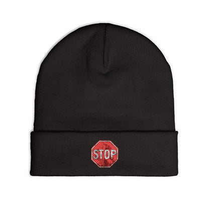Embroidered Stop Sign Knit Beanie for Cold Weather Fashion, Gift for Him/Her, Trendy Winter Accessory, Cozy Beanie Hat, Unique Streetwear