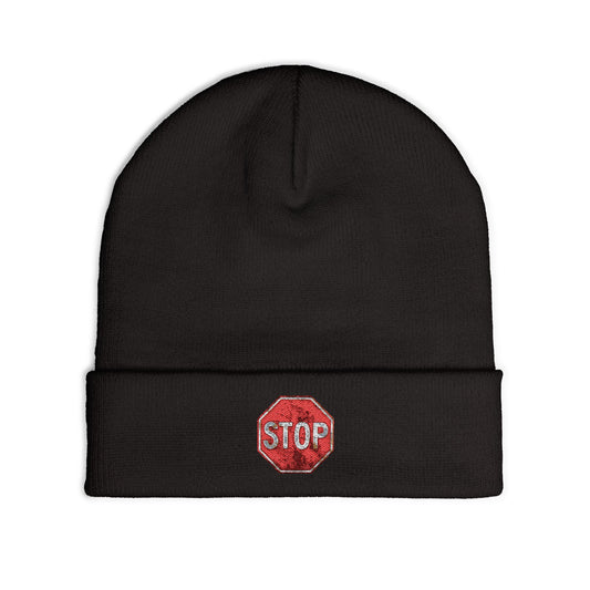 Embroidered Stop Sign Knit Beanie for Cold Weather Fashion, Gift for Him/Her, Trendy Winter Accessory, Cozy Beanie Hat, Unique Streetwear