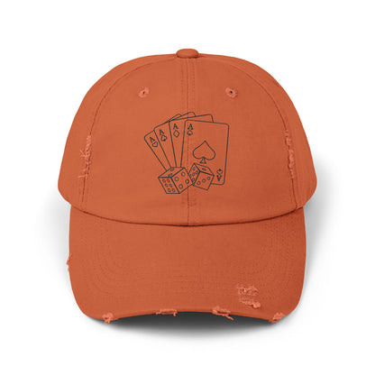 Poker Hand Distressed Cap | Fun Hat for Gamers, Casino Nights, Casual Style, Gift for Him/Her, Unique Accessories