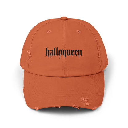 Unisex Distressed Cap with 'Halloqueen' Design, Trendy Halloween Hat, Perfect Gift for Fall Celebrations, Casual Style