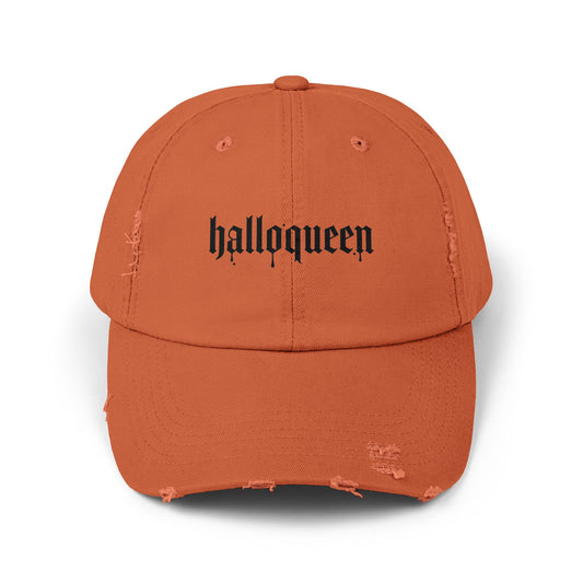 Unisex Distressed Cap with 'Halloqueen' Design, Trendy Halloween Hat, Perfect Gift for Fall Celebrations, Casual Style