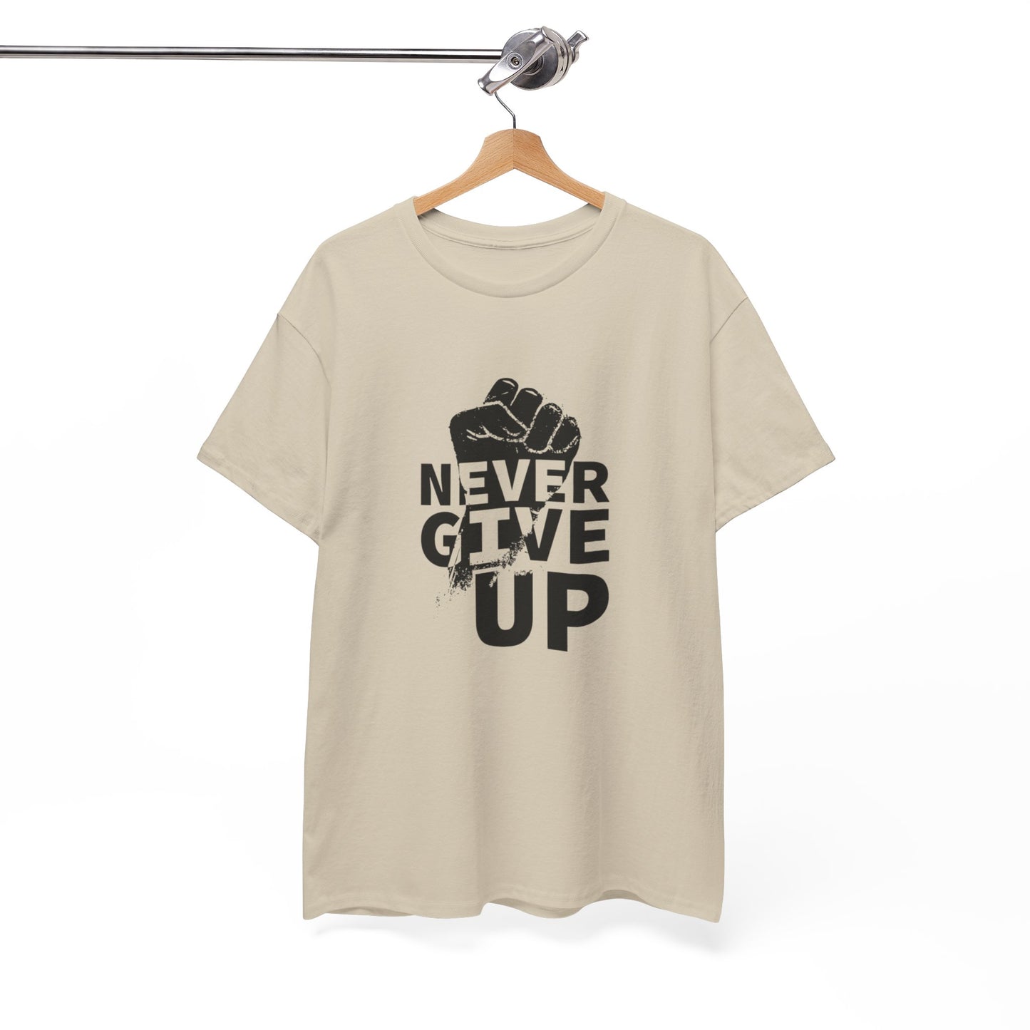 Inspirational Heavy Cotton Tee - "Never Give Up", Motivational Shirt, Gift for Personal Growth, Encouragement Tee, Casual Wear