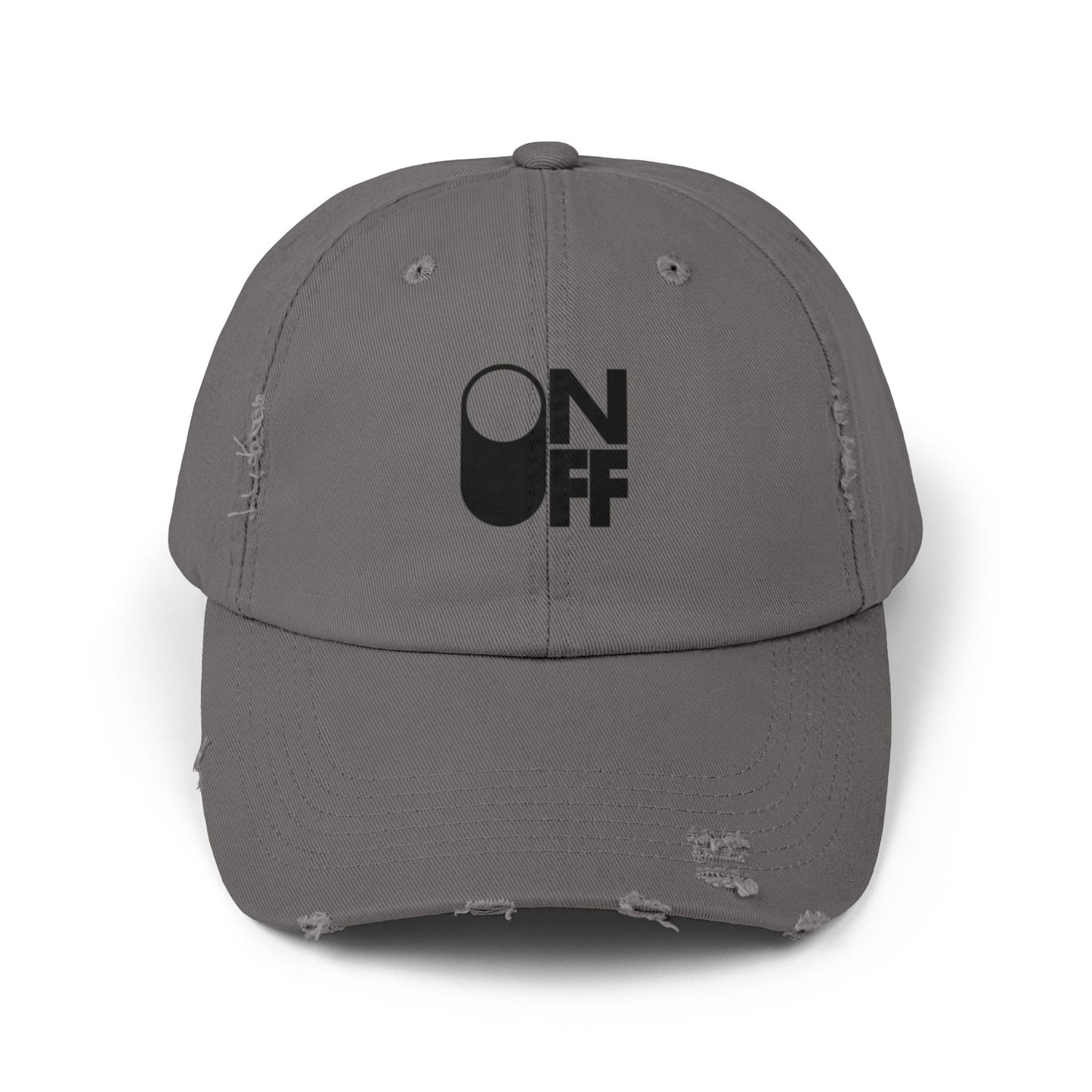 Distressed Unisex Cap with 'ON/OFF' Design, Casual Fashion Accessory, Ideal for Gifting, Everyday Wear, Summer Outings, Trendy Headwear