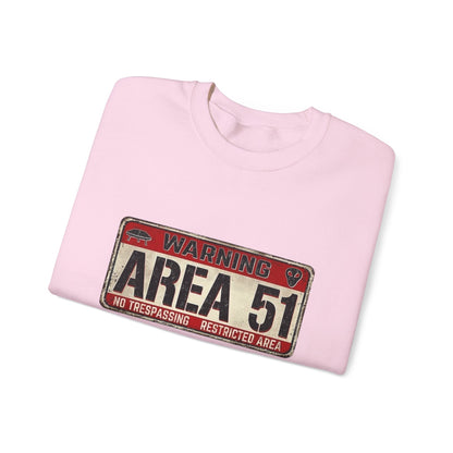 Area 51 Warning Crewneck Sweatshirt - Unisex Fashion, Urban Style, Casual Comfort, Alien Enthusiast Gift, Halloween Costume