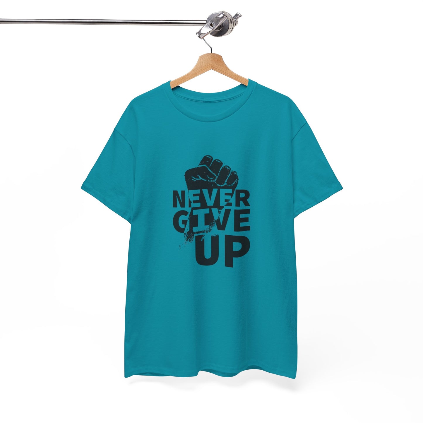 Inspirational Heavy Cotton Tee - "Never Give Up", Motivational Shirt, Gift for Personal Growth, Encouragement Tee, Casual Wear