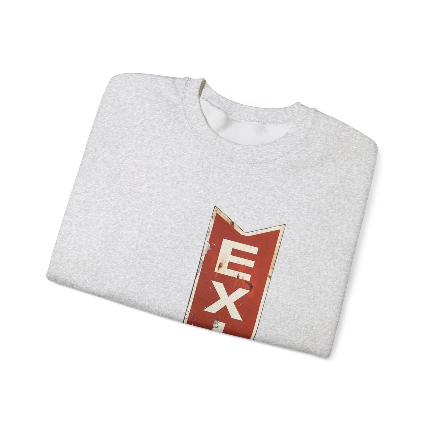 Retro Exit Sign Crewneck Sweatshirt, Unisex Comfortable Hoodie, Casual Streetwear, Perfect Gift for Art Lovers, Vintage Style Apparel