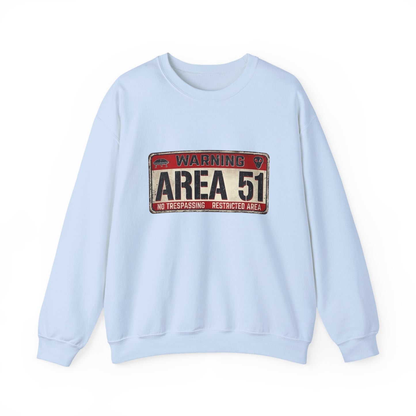 Area 51 Warning Crewneck Sweatshirt - Unisex Fashion, Urban Style, Casual Comfort, Alien Enthusiast Gift, Halloween Costume