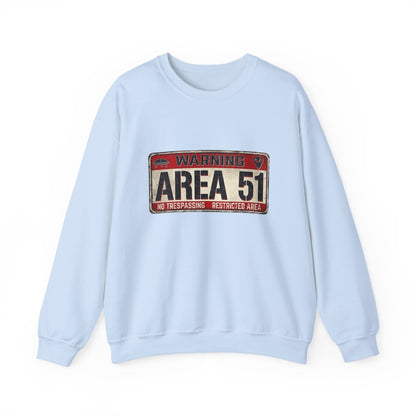 Area 51 Warning Crewneck Sweatshirt - Unisex Fashion, Urban Style, Casual Comfort, Alien Enthusiast Gift, Halloween Costume