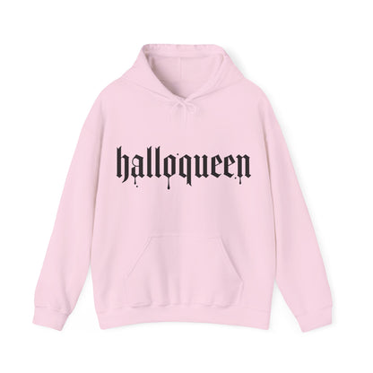Halloween Hooded Sweatshirt, Halloqueen Pullover, Unisex Fall Apparel, Cozy Halloween Outfit, Spooky Season Gift