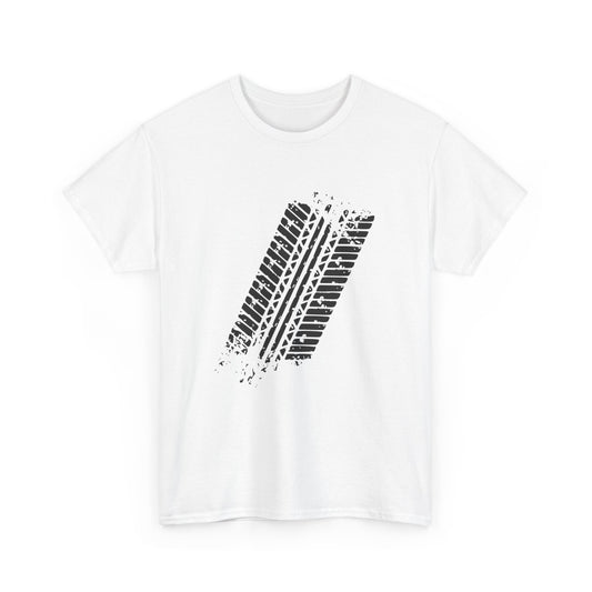 Stylish Heavy Cotton Tee with Bold Tire Track Design | Casual Wear, Streetwear, Gift for Car Lovers, Trendy T-Shirt, Everyday