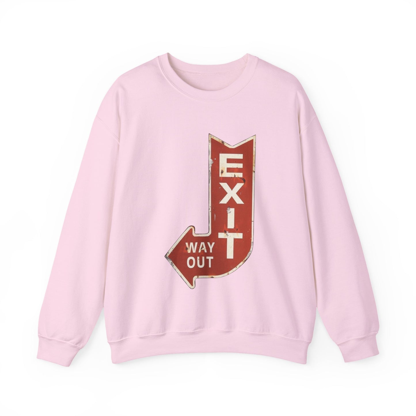 Retro Exit Sign Crewneck Sweatshirt, Unisex Comfortable Hoodie, Casual Streetwear, Perfect Gift for Art Lovers, Vintage Style Apparel