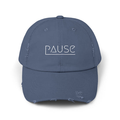 Unisex Distressed Cap with 'Pause' Design - Trendy Fashion Accessory, Perfect for Relaxation, Casual Wear, Gift for Friends, Stylish Gift