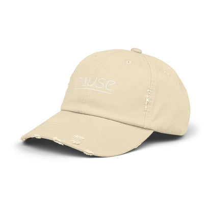 Unisex Distressed Cap with 'Pause' Design - Trendy Fashion Accessory, Perfect for Relaxation, Casual Wear, Gift for Friends, Stylish Gift