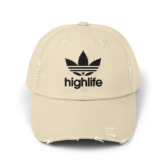 Stylish Distressed Cap - Casual Fashion Accessory, Trendy Summer Hat, Gift for Him/Her, Streetwear Essential, Highlife Graphic Design