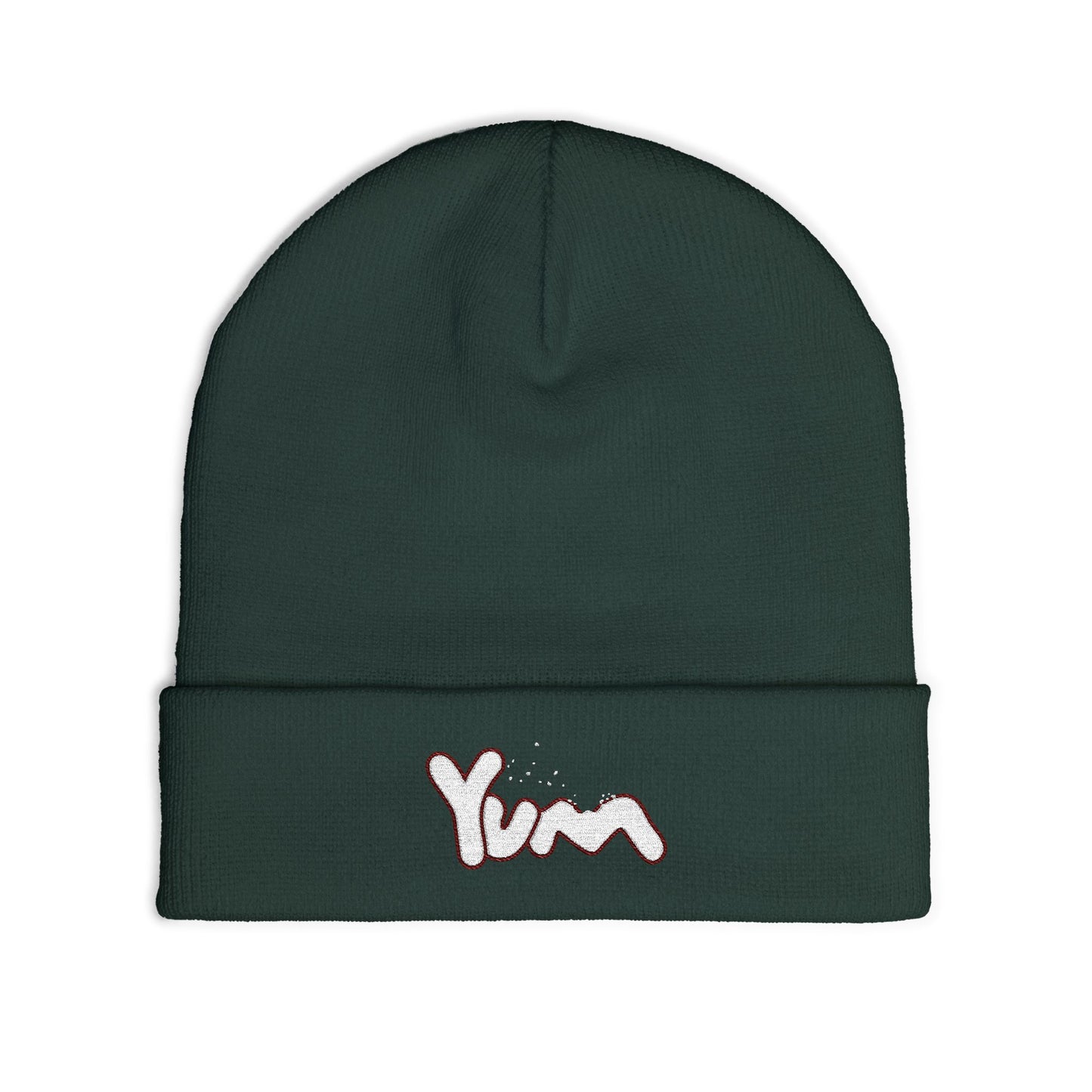 Cozy Knit Beanie with 'Yum' Embroidery, Winter Hat, Gift for Food Lovers, Casual Fashion Accessory, Perfect for Outdoor Activities