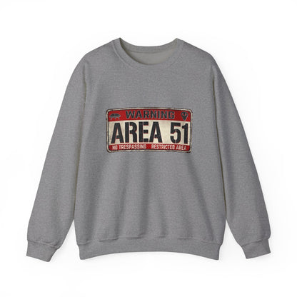 Area 51 Warning Crewneck Sweatshirt - Unisex Fashion, Urban Style, Casual Comfort, Alien Enthusiast Gift, Halloween Costume